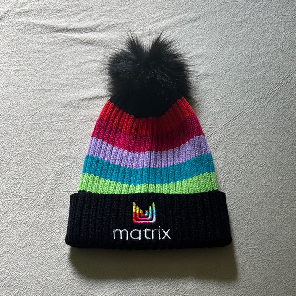Matix Women’s Striped Pom-Pom Black Knit Hat